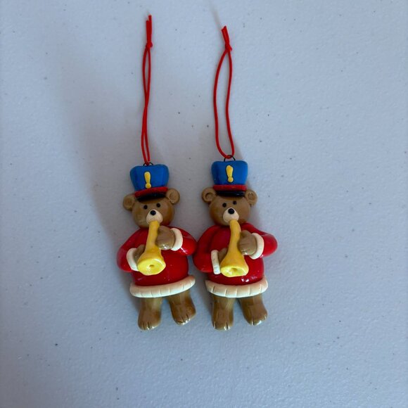 Vintage Teddy Bear Ornaments Instruments Trumpets - Picture 2 of 5